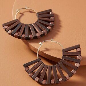 Anthropologie Demetria Wooden Fan Hoop Earrings